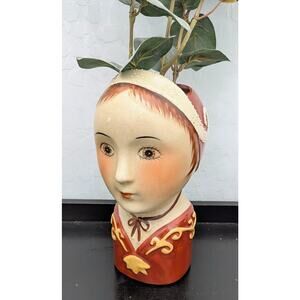 Vintage Tudor Bust LADY HEAD VASE Gemma Taccogna Style Folk Art Vase 9"